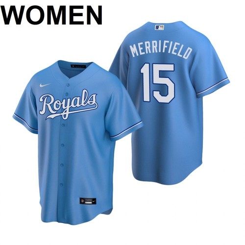 Women's Kansas City Royals #15 Whit Merrifield 2021 Blue Cool Base Stitched Jersey(Run Small)